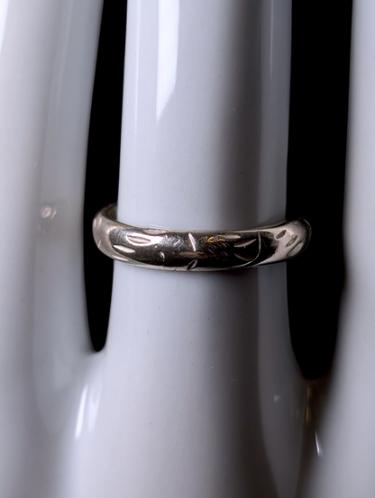 Vintage Dainty 3.75mm Wide Etched Sterling Silver Band Stackable Ring