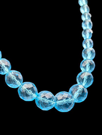 1950s Vintage Iridescent Faceted Graduating Blue Australian Crystal Choker Necklace