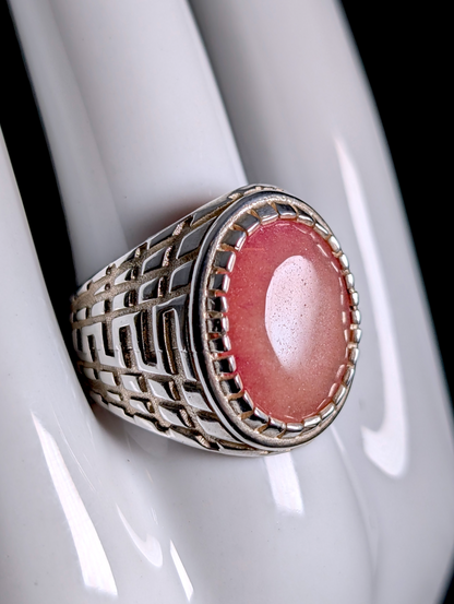 Vintage Bezel Set Oval Cut Genuine Agate Solitaire Sterling Silver Men's Ottoman Ring