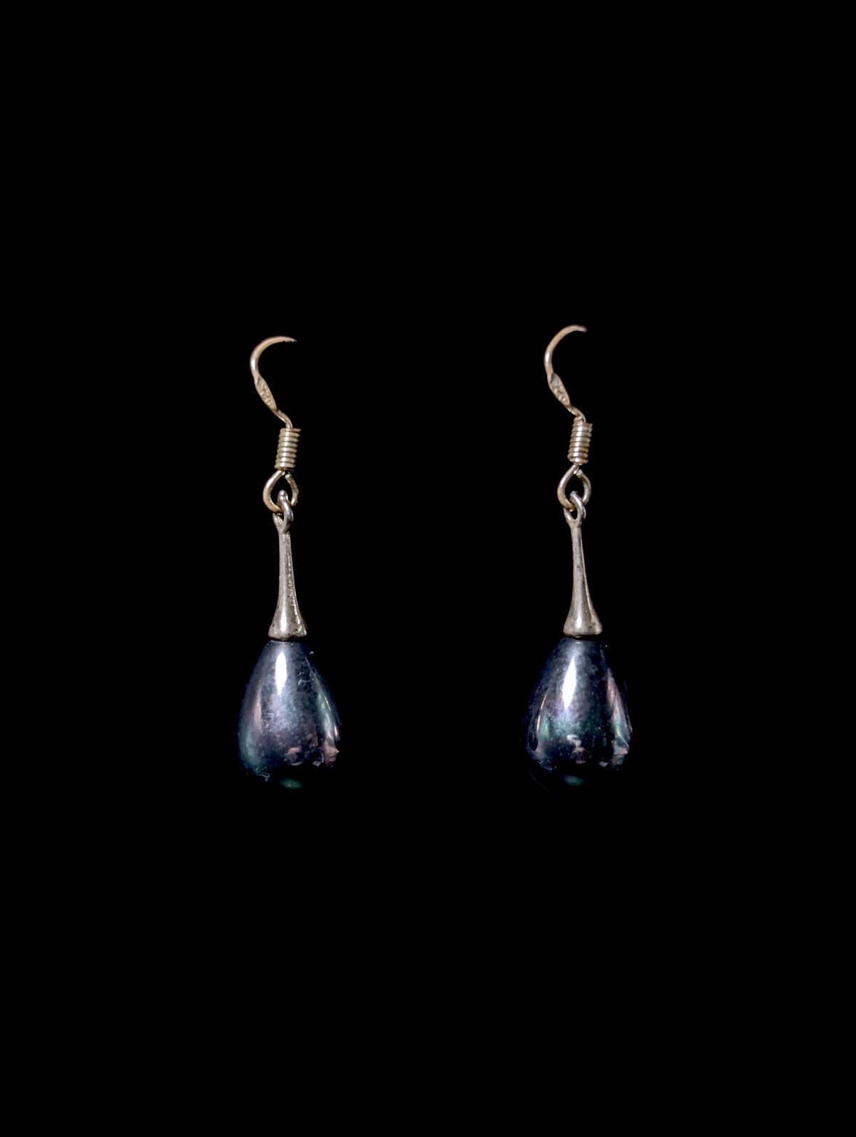 Vintage Tear Drop Genuine Tahitian Pearl Sterling Silver Dangle Earrings