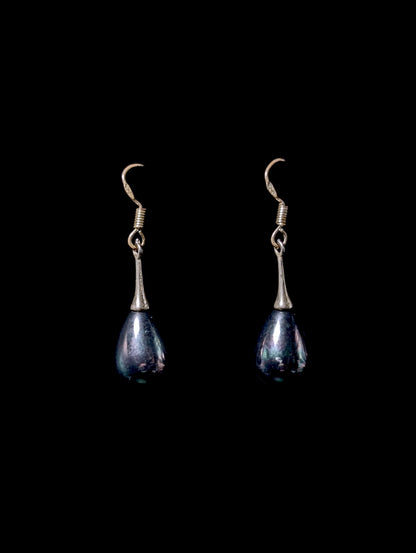 Vintage Tear Drop Genuine Tahitian Pearl Sterling Silver Dangle Earrings