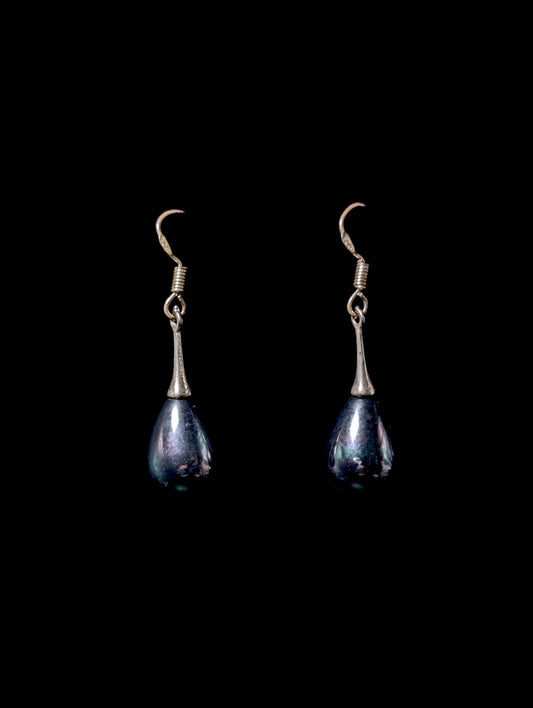 Vintage Tear Drop Genuine Tahitian Pearl Sterling Silver Dangle Earrings