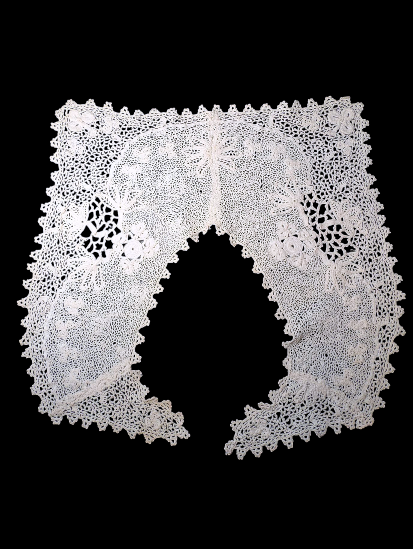 Antique Victorian Handmade Irish Lace White Square Collar