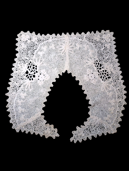 Antique Victorian Handmade Irish Lace White Square Collar