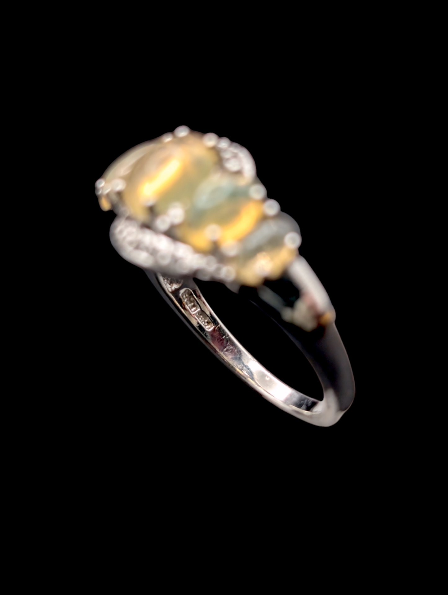 Vintage Earth Mined Genuine Ethiopian Opal and White Topaz 925 Sterling Silver Ring