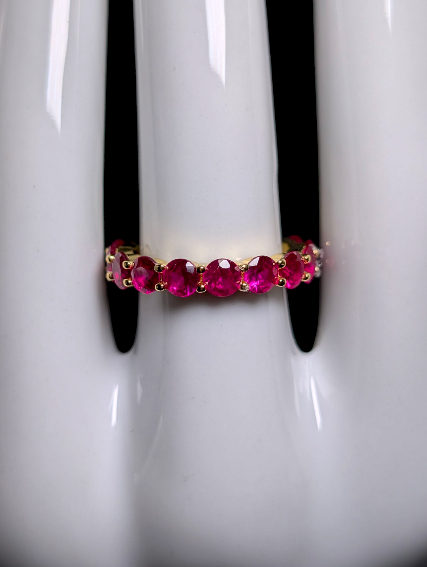 Vintage Inspired Round Cut Eternity Genuine Red Ruby 14k Vermeil Band Ring