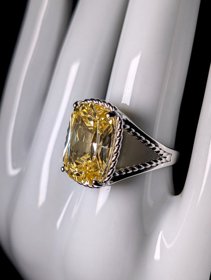 Vintage Inspired Large Simulated Citrine Sterling Silver Statement Ring