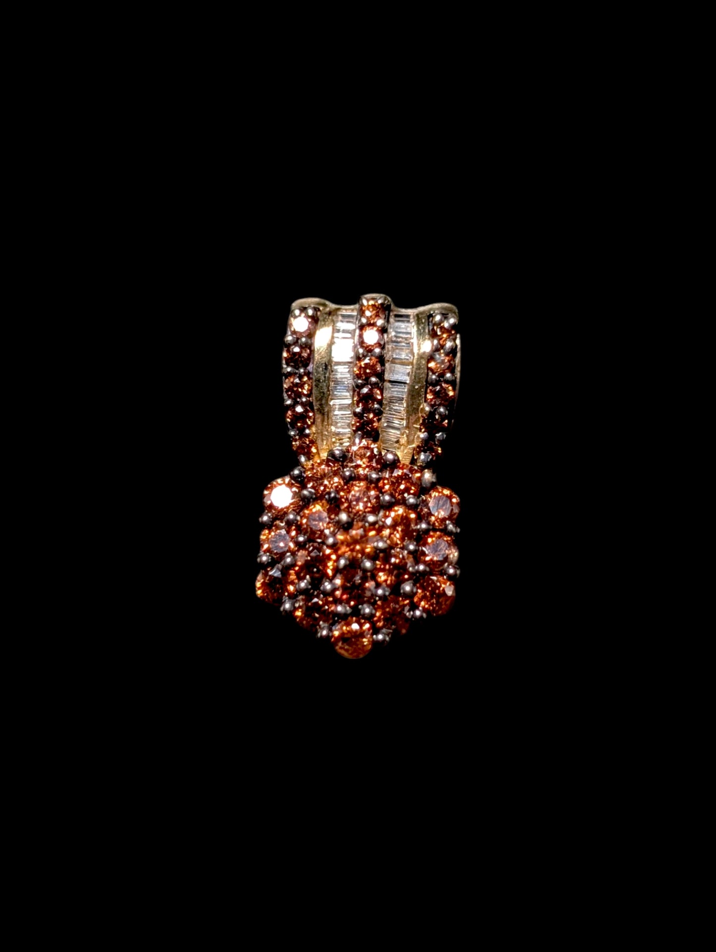 Vintage Chocolate and White Simulated Diamonds Gold over Sterling Pendant