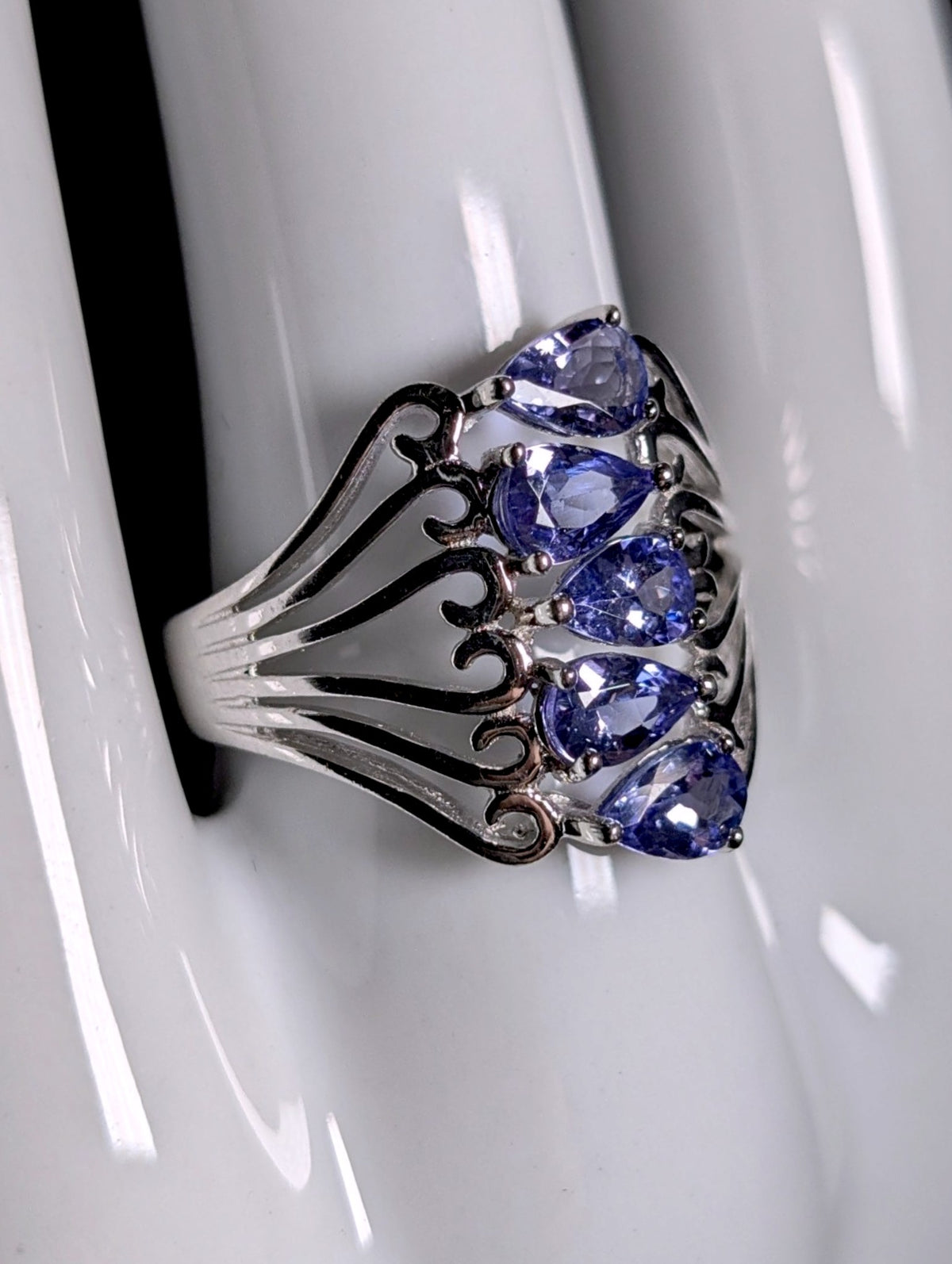 Vintage Waterfall Genuine Tanzanite Unique Sterling Silver Ring