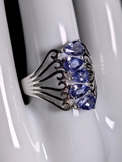 Vintage Waterfall Genuine Tanzanite Unique Sterling Silver Ring