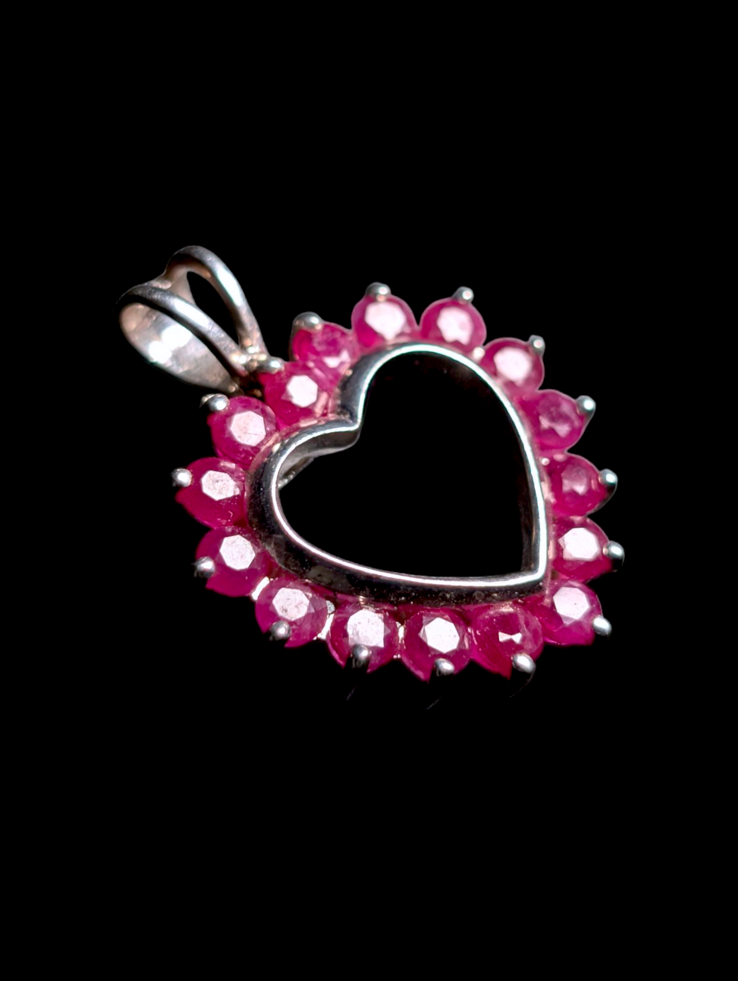 Vintage Heart Shaped Earth Mined Genuine Ruby Sterling Silver Pendant
