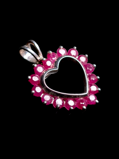 Vintage Heart Shaped Earth Mined Genuine Ruby Sterling Silver Pendant