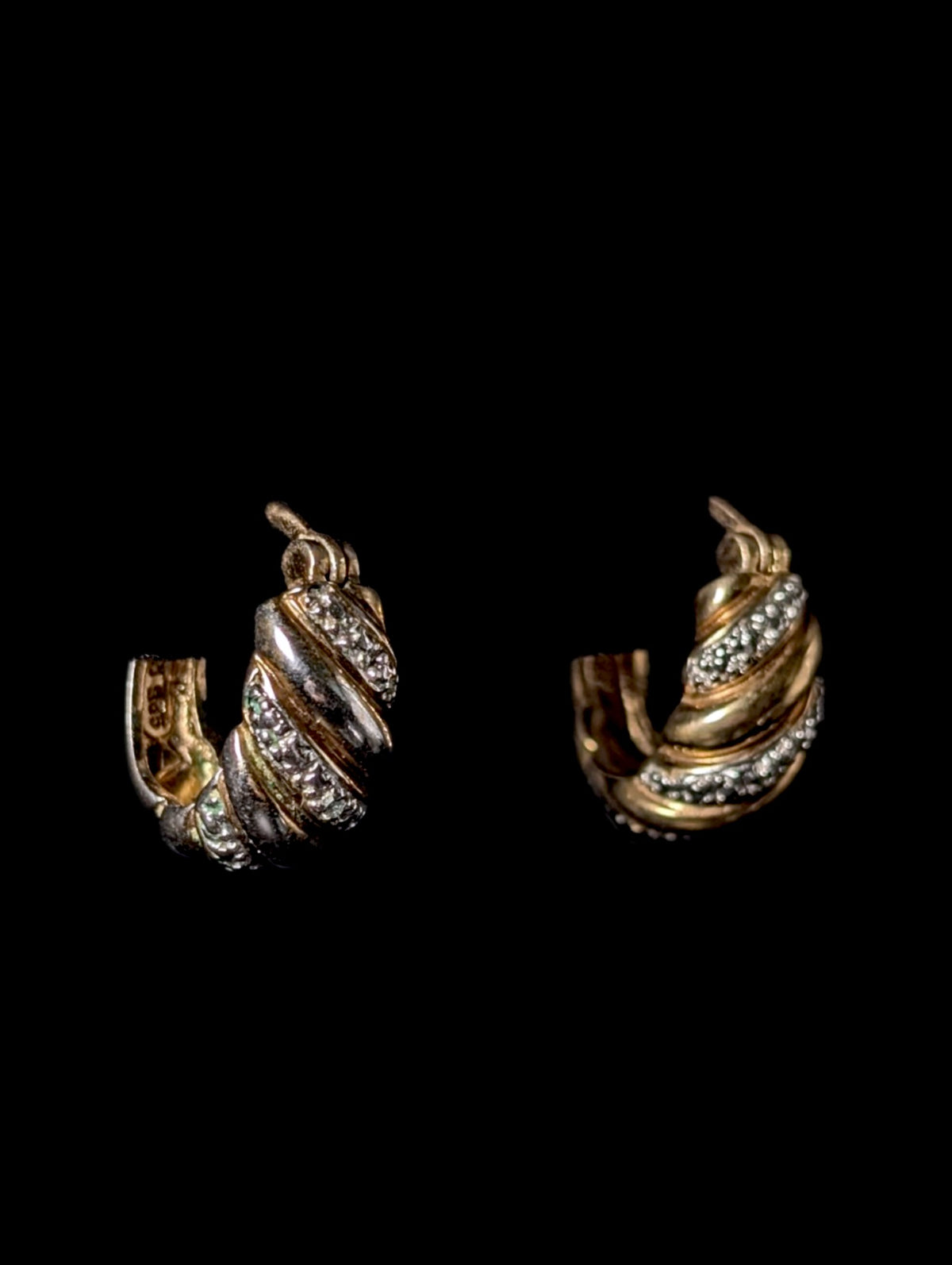 Vintage Genuine Diamond Accented 18k Gold over Sterling Huggie Earrings