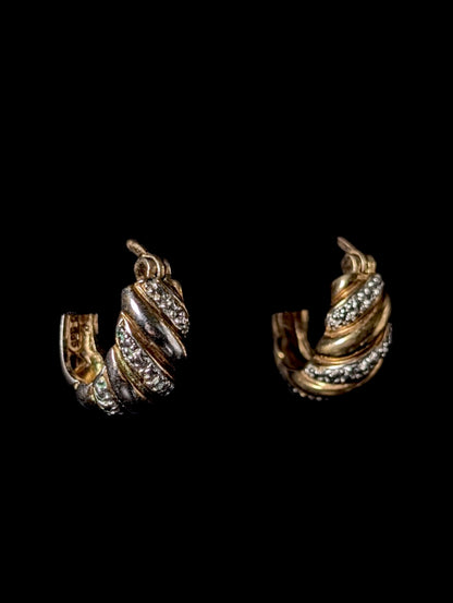 Vintage Genuine Diamond Accented 18k Gold over Sterling Huggie Earrings