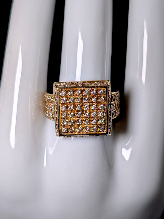 Vintage Large Dazzling Square Simulated Diamond Gold over Sterling Silver Statement Ring