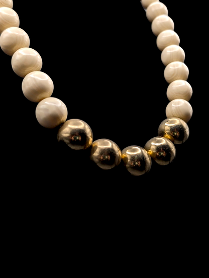 1930s-1960s French Ivory and Brass Coated Bead Necklace