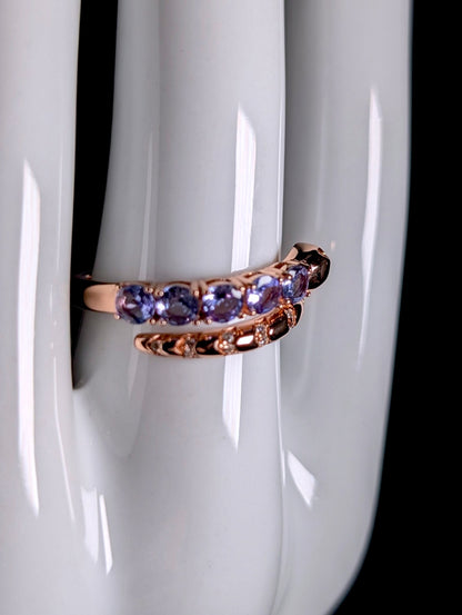 Vintage Inspired Egyptian Revival Genuine Tanzanite Snake Rose Gold over Sterling Wrap Ring