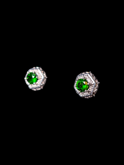 Vintage Inspired Oval Cut 1.2 Carat Earth Mined Genuine Chrome Diopside Sterling Silver Hexagon Post Earrings