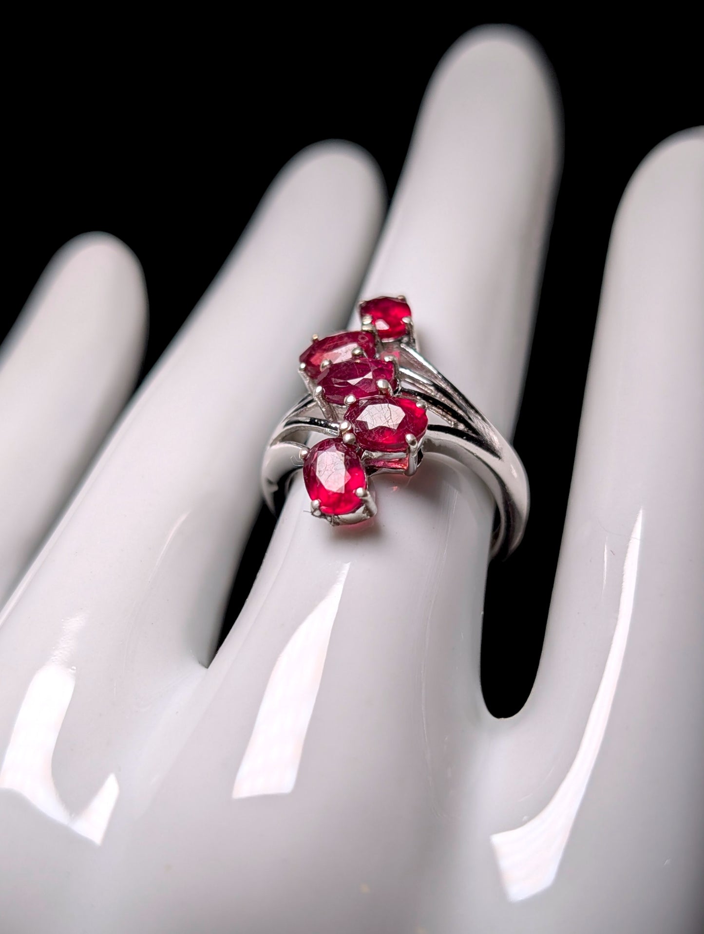 Vintage Oval Cut Genuine Ruby Sterling Silver Waterfall Ring