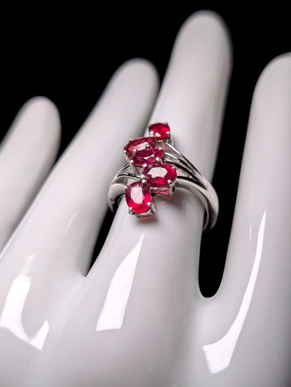 Vintage Oval Cut Genuine Ruby Sterling Silver Waterfall Ring