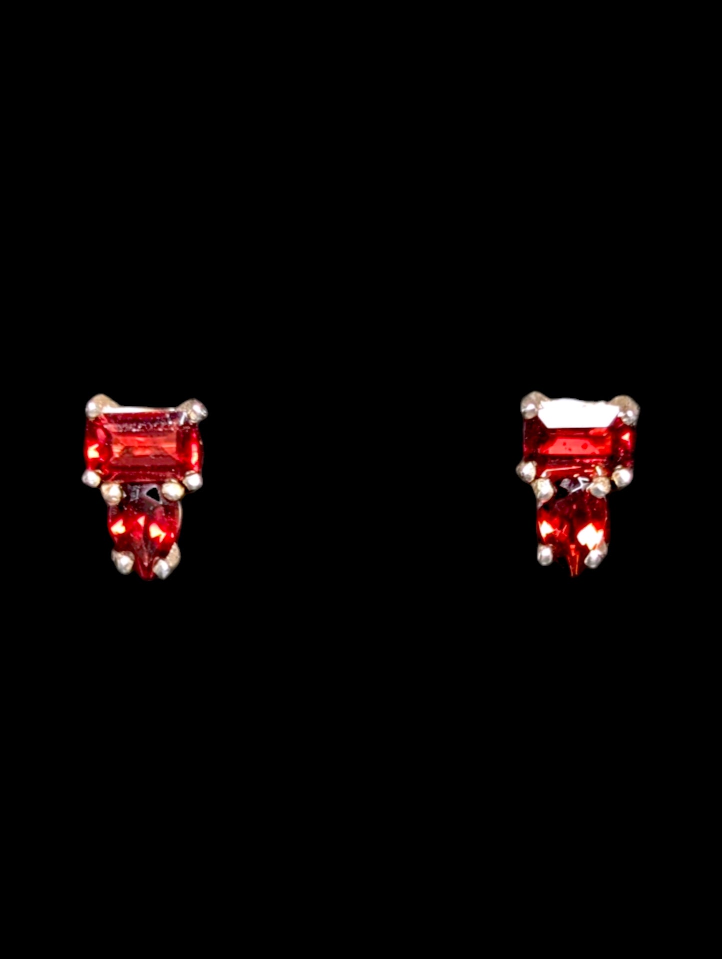 Vintage Dainty Emerald and Pear Cut Genuine Garnet Sterling Silver Earrings