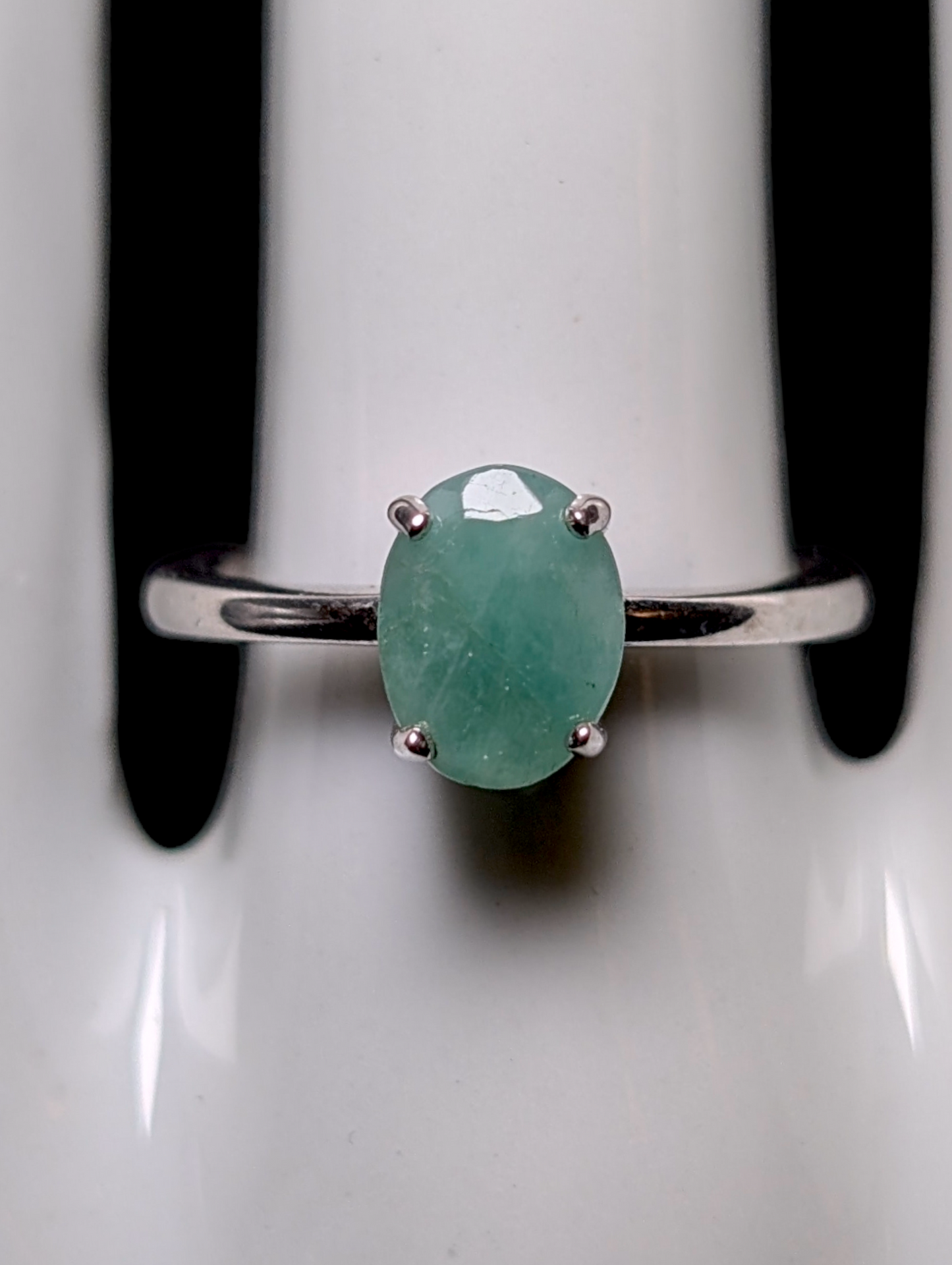 Vintage Oval Cut Earth Mined Genuine Emerald Solitaire Sterling Silver Ring