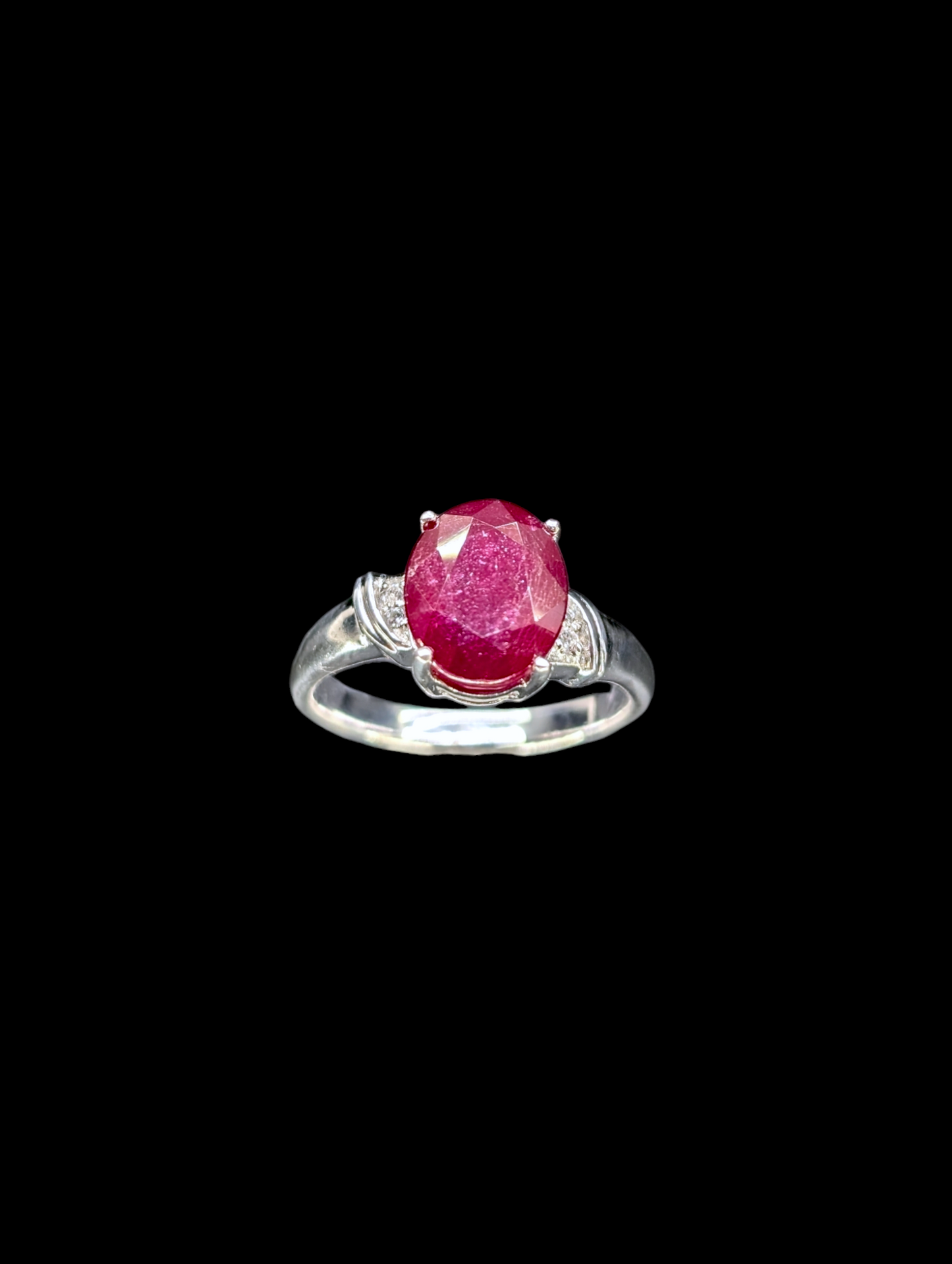 Vintage Large Oval Cut 5 Carat Genuine Ruby Solitaire and Genuine White Topaz Sterling Silver Ring