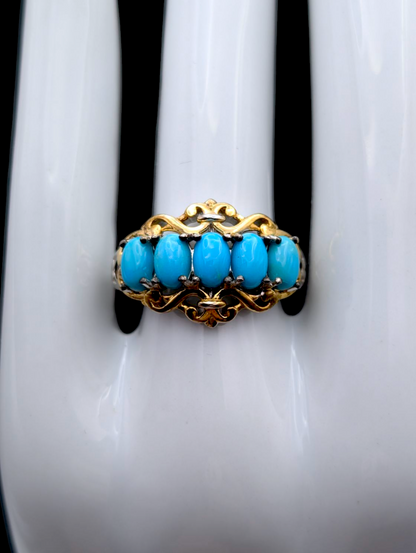 Vintage Oval Cut Genuine Sleeping Beauty Turquoise and Amethyst Accent 14k Gold and Sterling Silver Ring