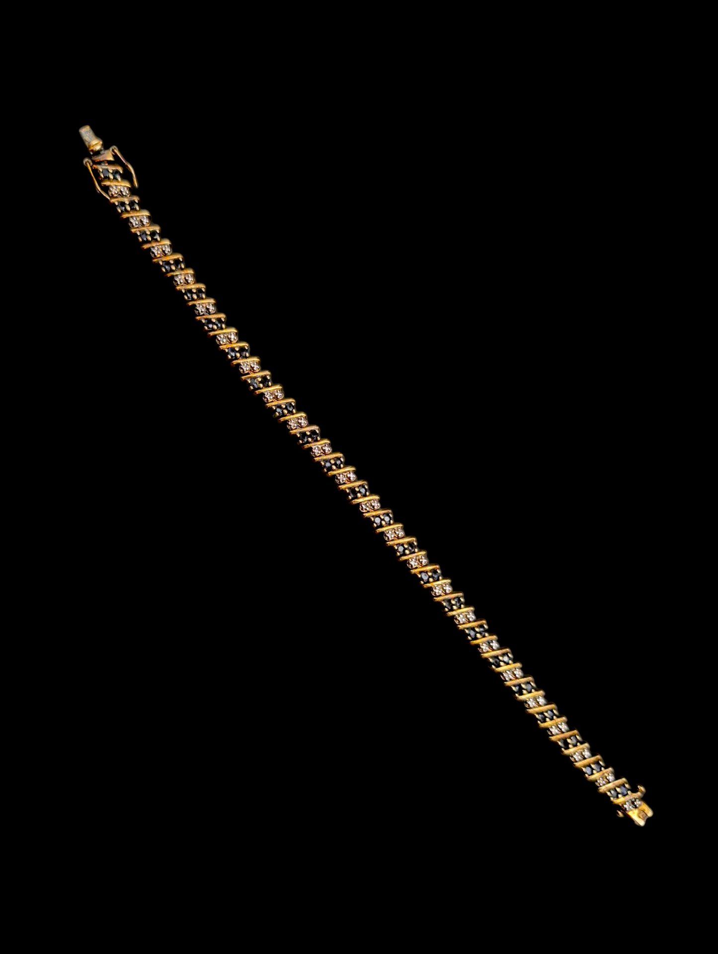 Vintage Genuine Royal Blue Sapphire and Diamond Accent 18k Yellow Gold Vermeil Tennis Bracelet