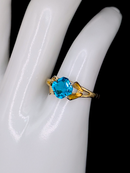 Vintage Joseph Esposito Simulated Aquamarine Solitaire 10K Gold Filled Ring