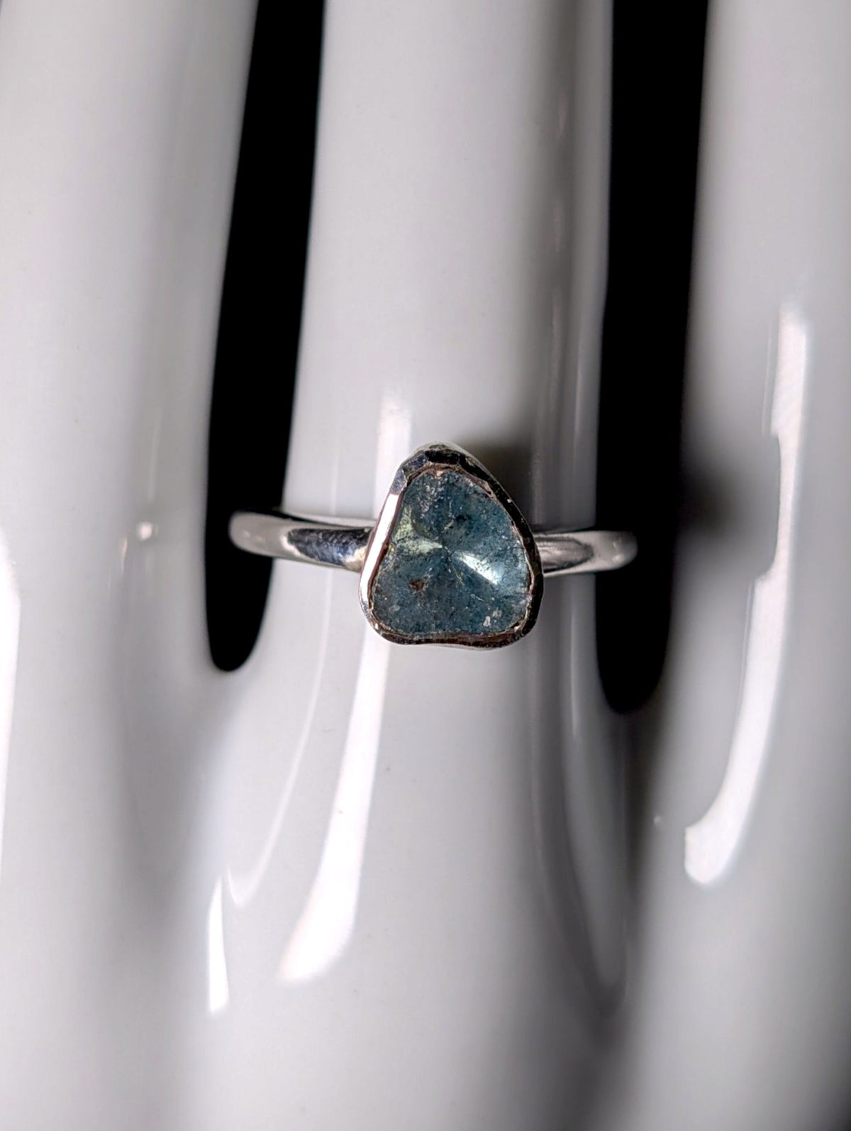 Vintage Raw Bezel Set Genuine Blue Diamond Solitaire Sterling Silver Ring