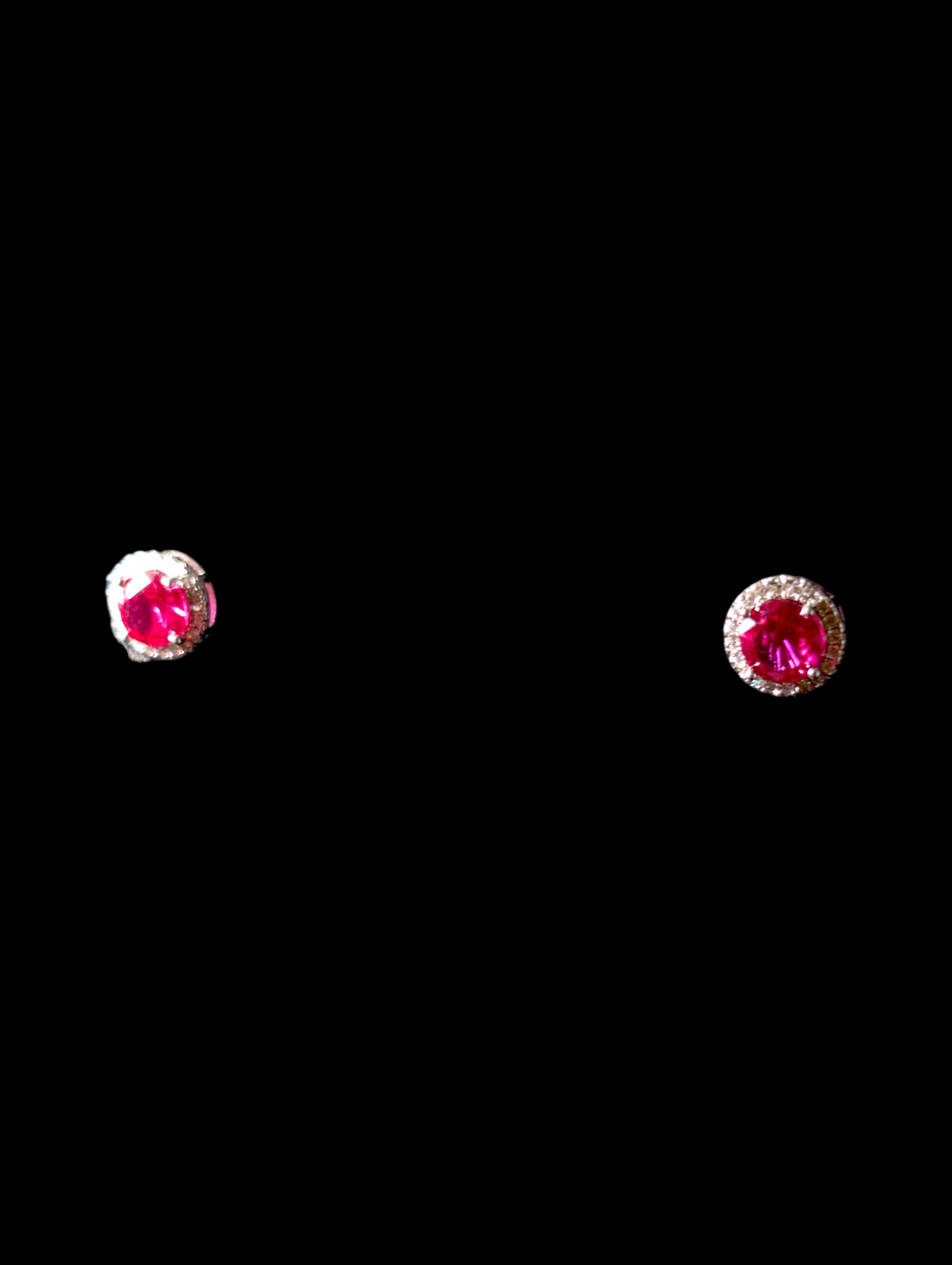 Vintage Genuine Ruby with Simulated Diamon Halo Sterling Silver Stud Earrings