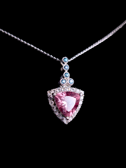 Vintage Trillion Cut Genuine Amethyst with White Topaz Halo Sterling Silver Pendant