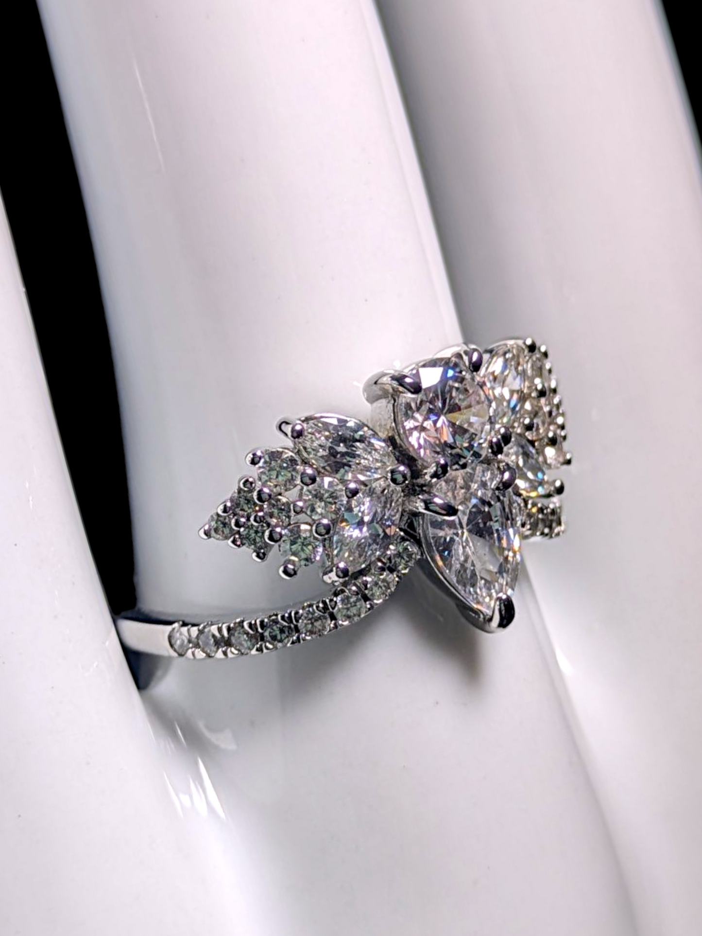 Vintage Inspired Butterfly Simulated Diamond Silver Toned Ring