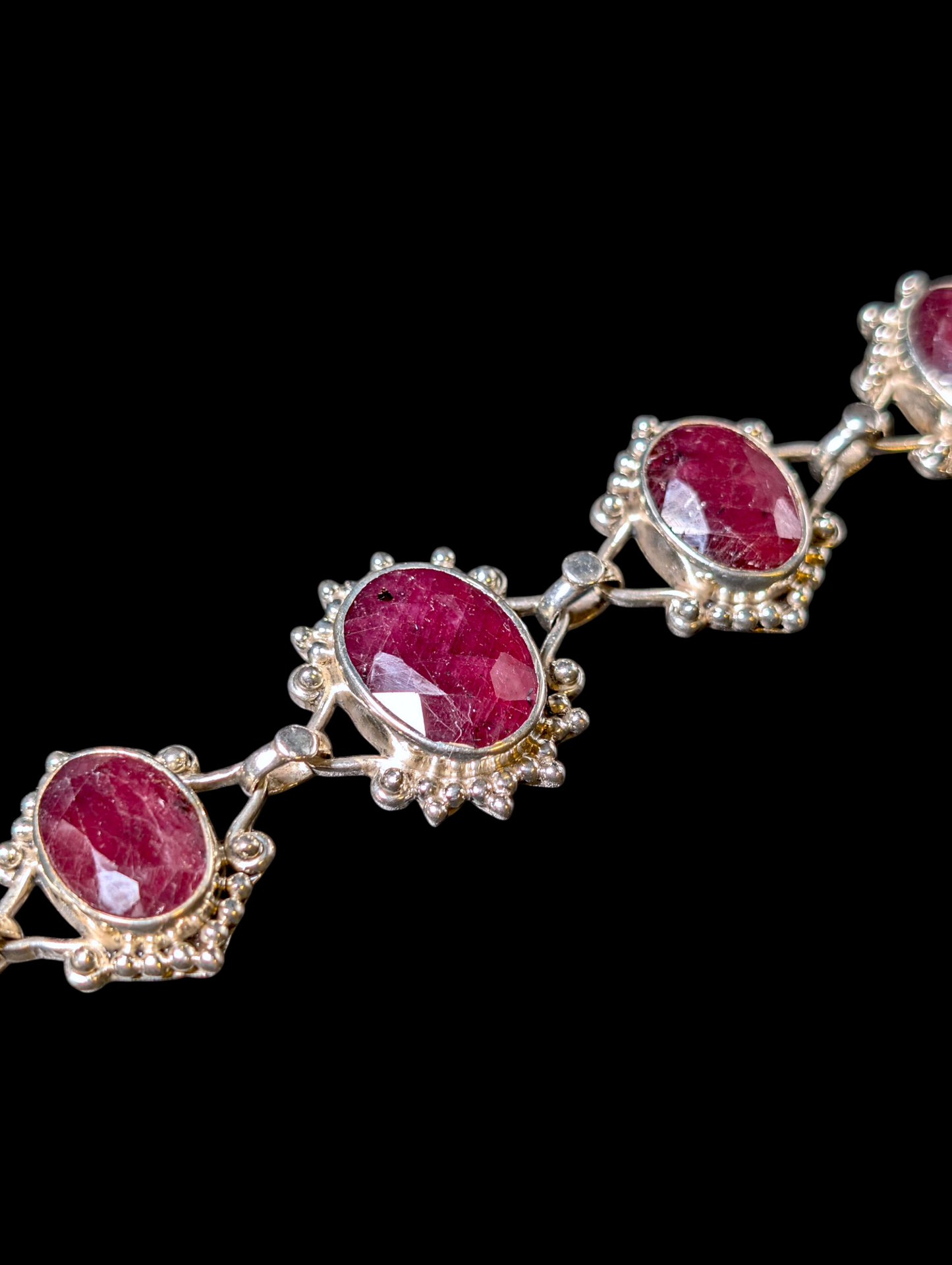 Vintage 50 Carat Artisan Oval Cut Genuine Earth Mined Ruby Sterling Silver Studded Toggle Bracelet