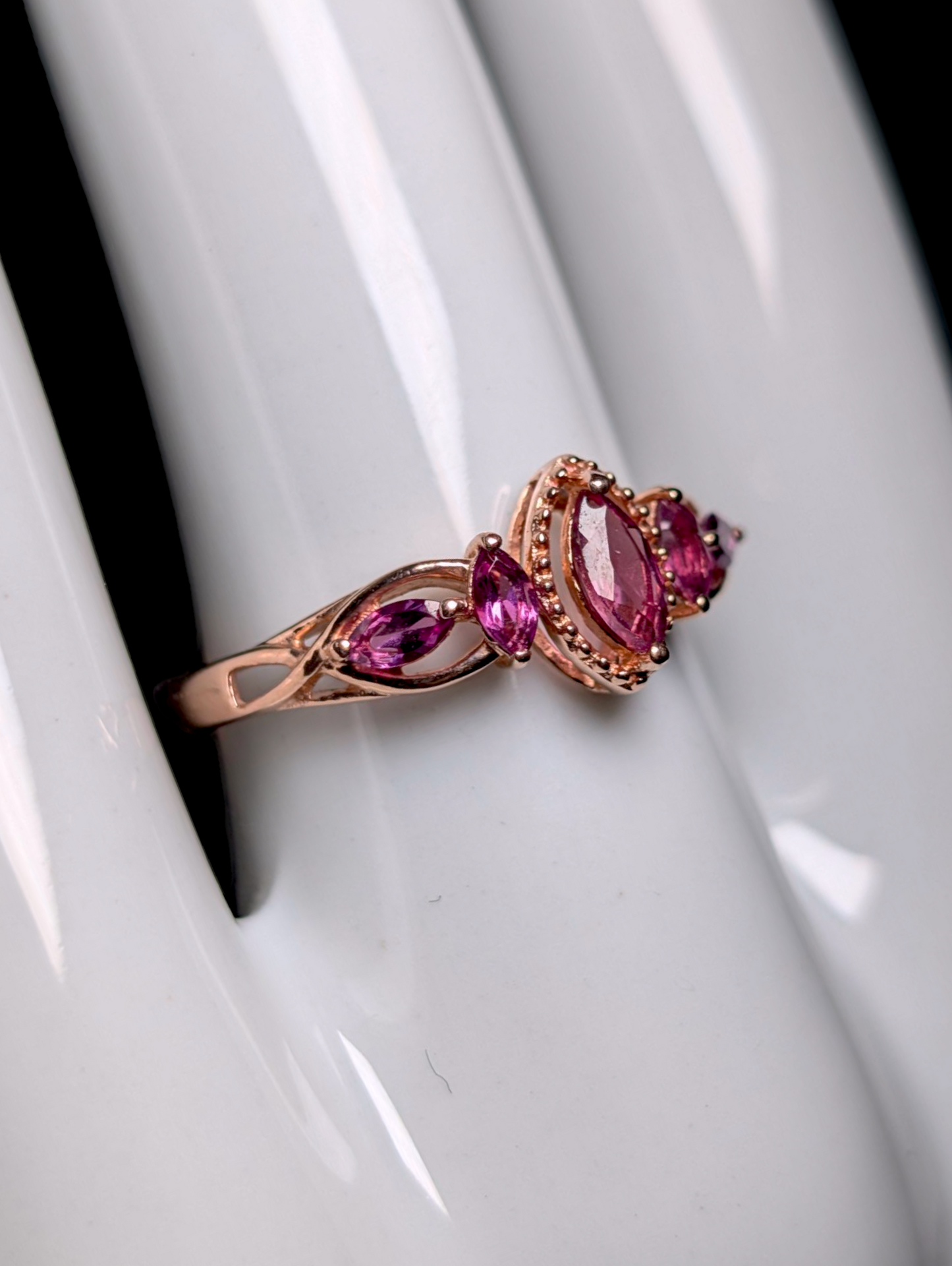 Ethereal Inspired Marquise Cut Genuine Pink Tourmaline 14k Rose Gold over Sterling Silver Ring
