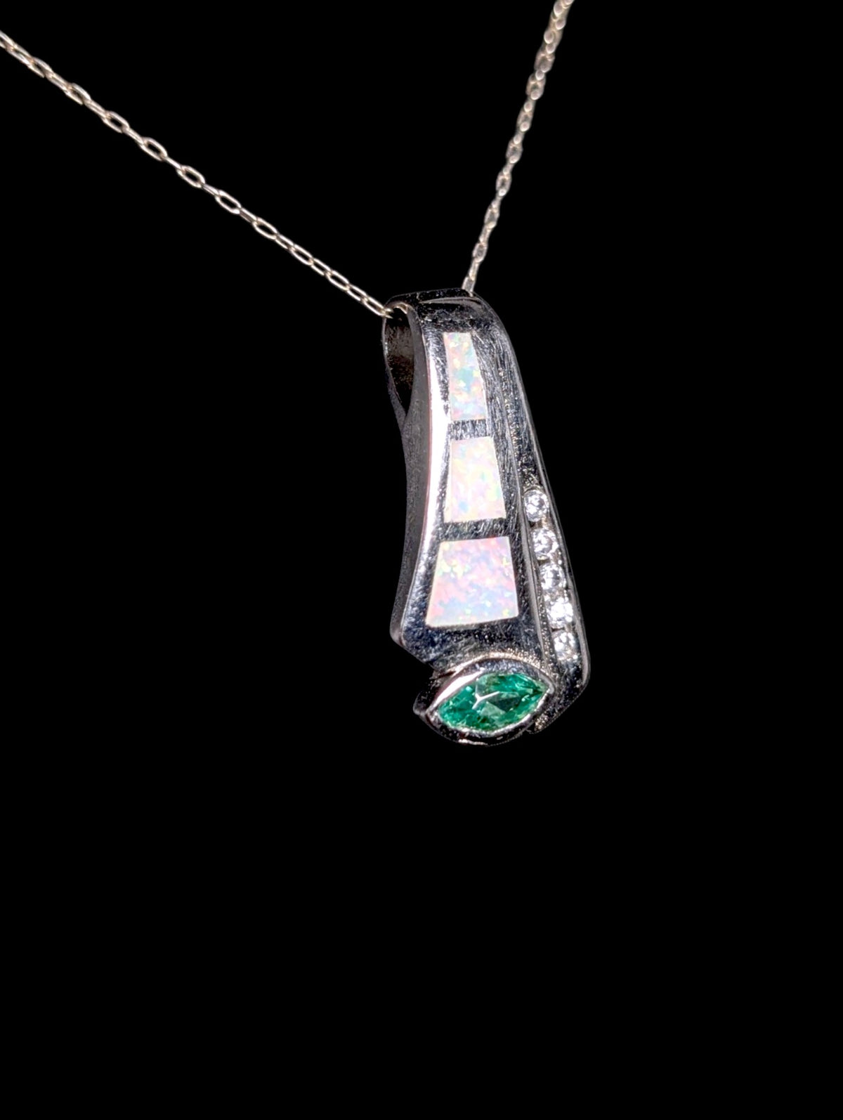 Vintage Inlay Genuine Opal and Zultanite Sterling Silver Pendant