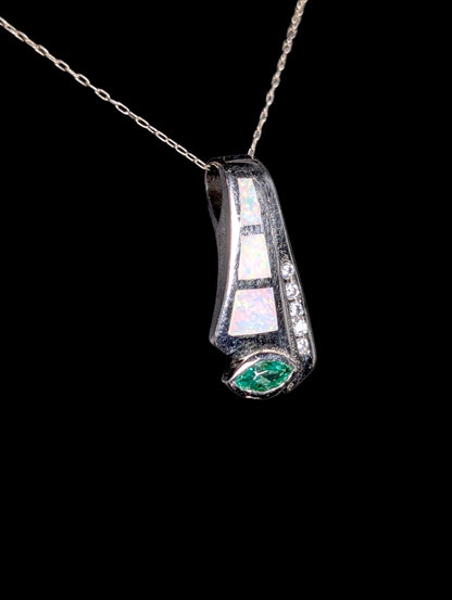 Vintage Inlay Genuine Opal and Zultanite Sterling Silver Pendant