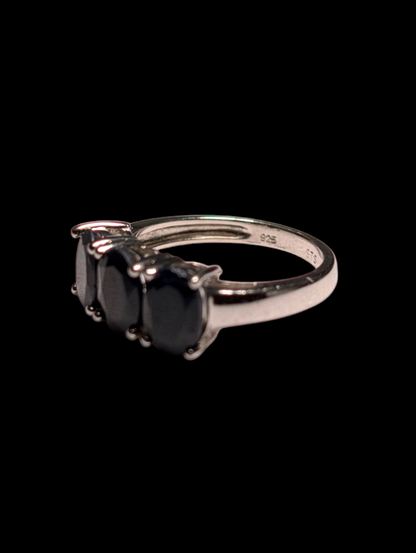 Vintage 2+ Carat Tri Stone Earth Mined Genuine Blue Sapphire Sterling Silver Ring
