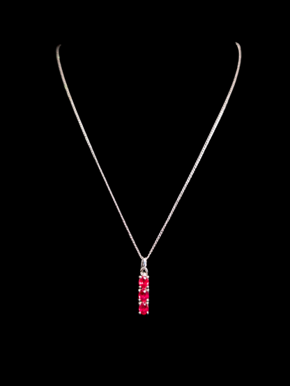 Vintage Oval Cut Three Stone Genuine Ruby Sterling Silver Dangle Pendant