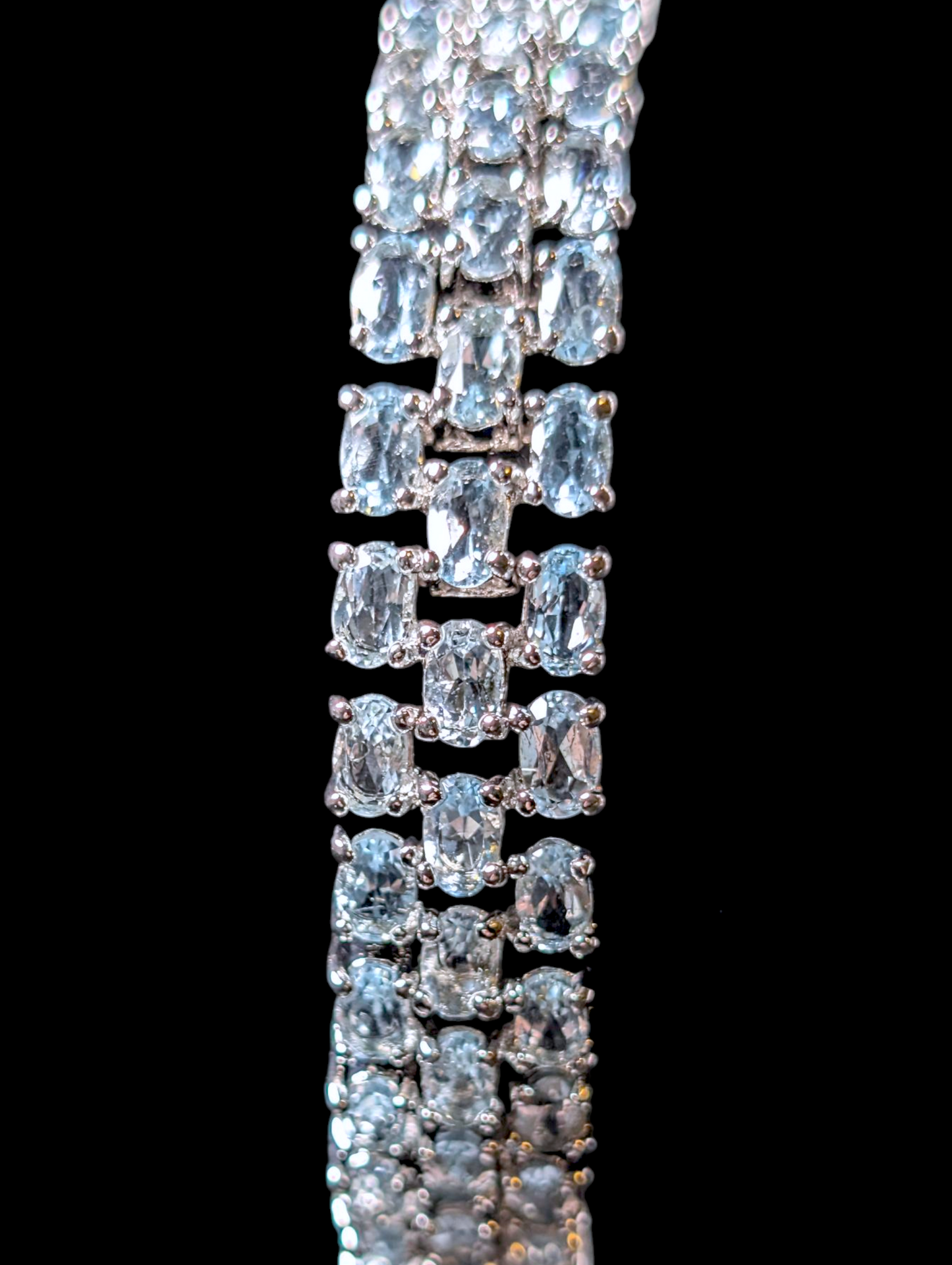 Vintage 20 carat Three Row Oval Cut Genuine Sky Blue Topaz Sterling Silver Tennis Bracelet