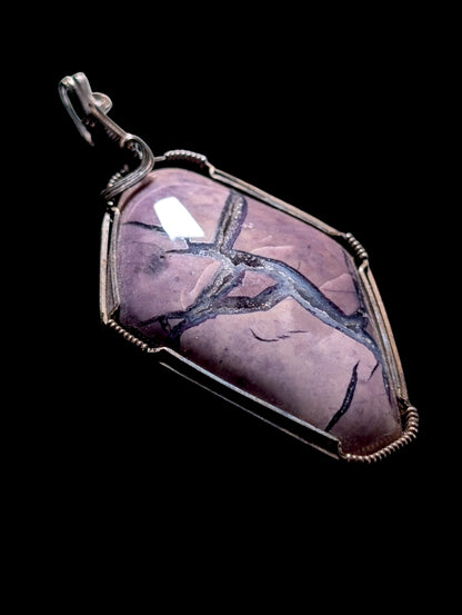 Vintage Handmade Genuine Lavender Jasper Wire Wrapped Sterling Silver Pendant