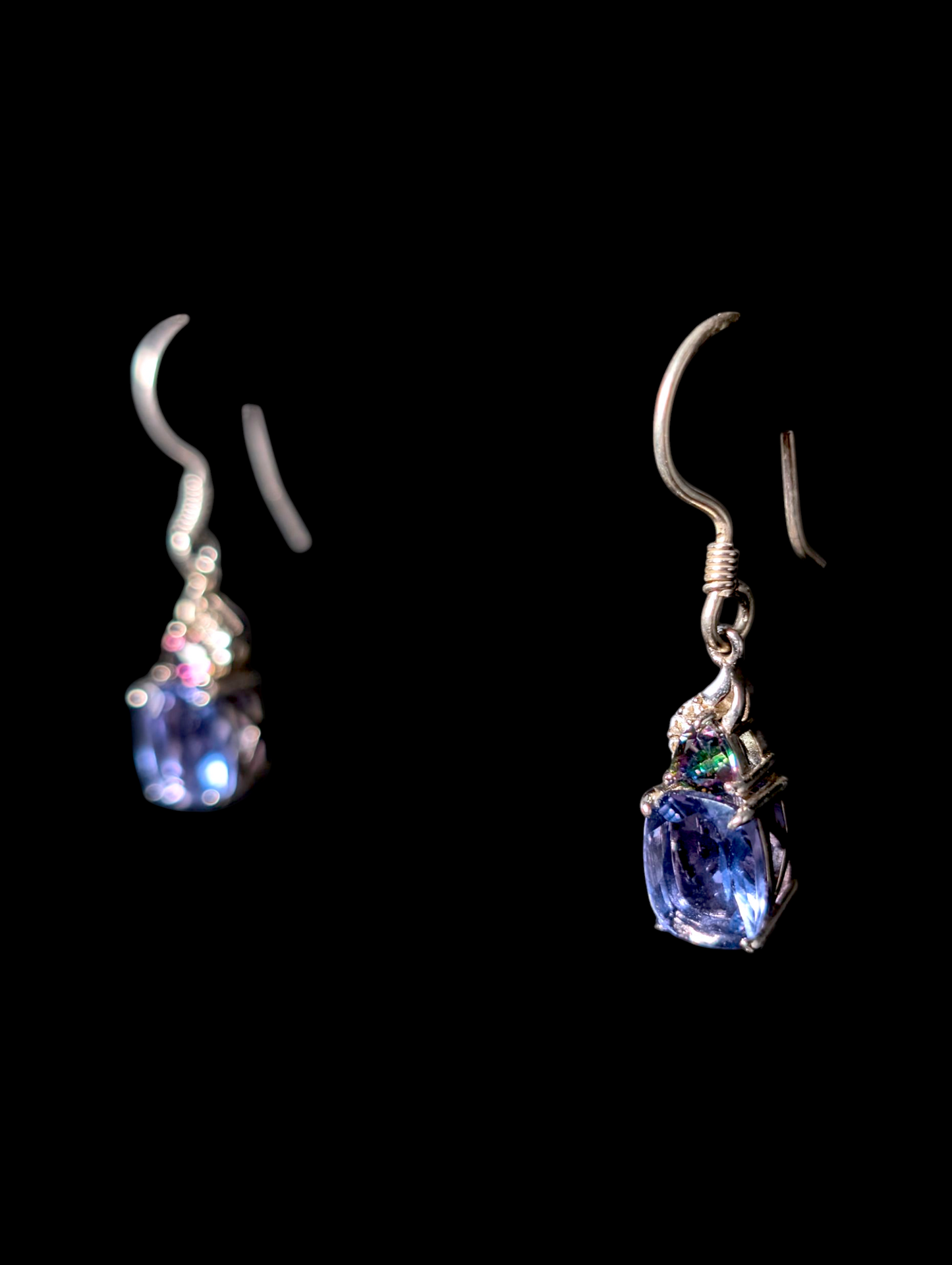 Vintage 5+ Carat Cushion Cut Genuine Tanzanite and Mystic Topaz with White Topaz Accents Sterling Silver Earrings
