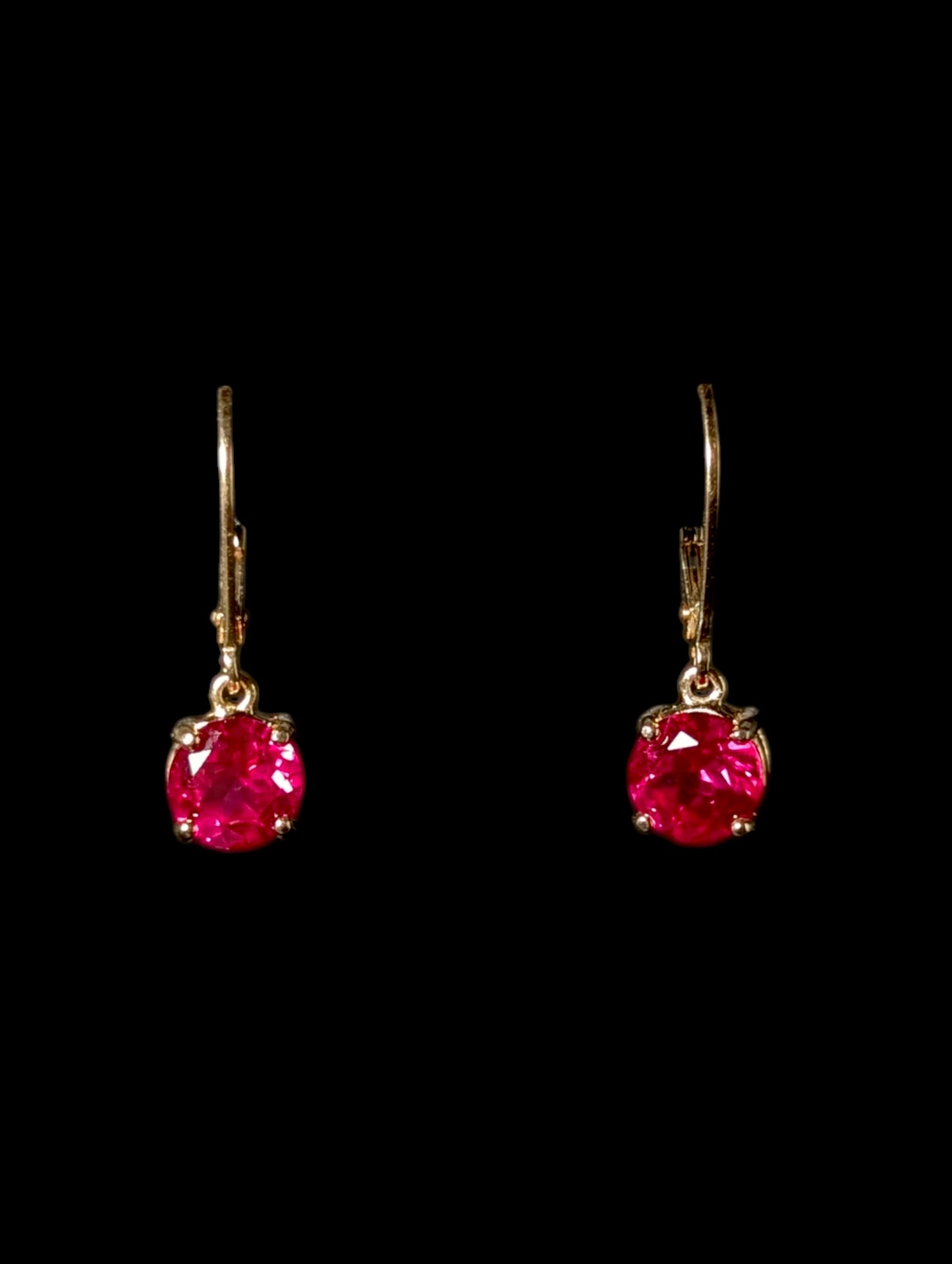 Vintage Round Cut Genuine Ruby Sterling 14k Yellow Gold Vermeil Dangle Earrings