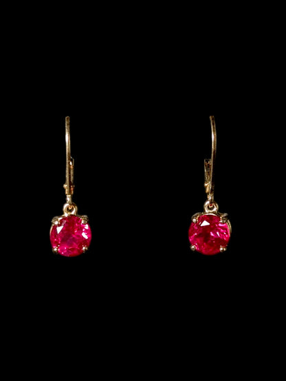 Vintage Round Cut Genuine Ruby Sterling 14k Yellow Gold Vermeil Dangle Earrings