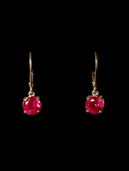 Vintage Round Cut Genuine Ruby Sterling 14k Yellow Gold Vermeil Dangle Earrings