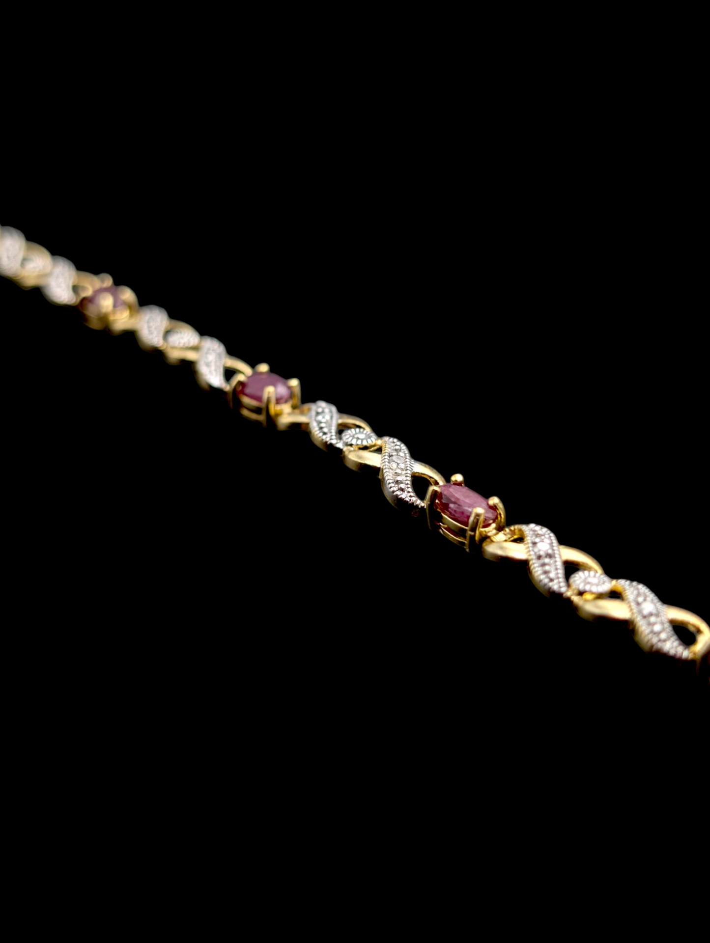 Vintage Oval Cut Earth Mined Genuine Ruby and Diamond Accent 18k Yellow Gold Vermeil Infinity Tennis Bracelet