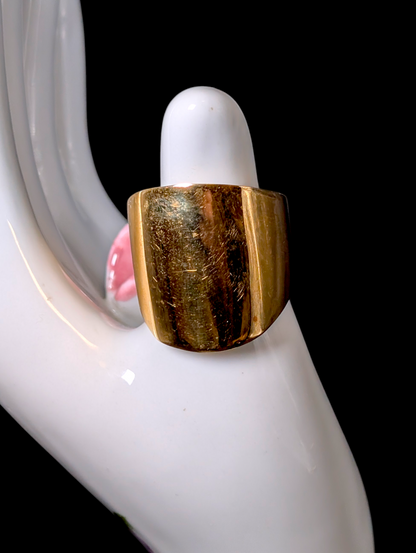 Vintage Large Wide Shield Band Gold over Sterling Silver Statement Ring