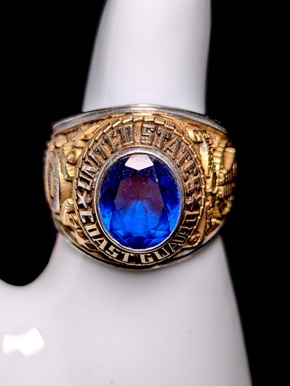 Vintage Oval Cut Bezel Set Genuine Blue Spinel Solitaire Celestrium USCG Men's Ring