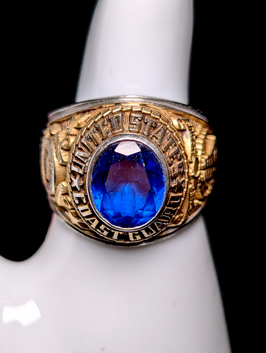 Vintage Oval Cut Bezel Set Genuine Blue Spinel Solitaire Celestrium USCG Men's Ring